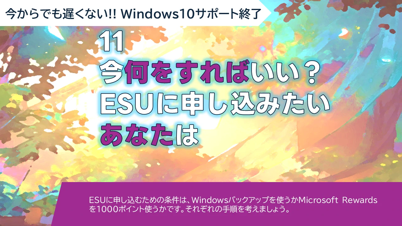 WS-11 今何をすればいい？　ESUに申し込みたいあなたは